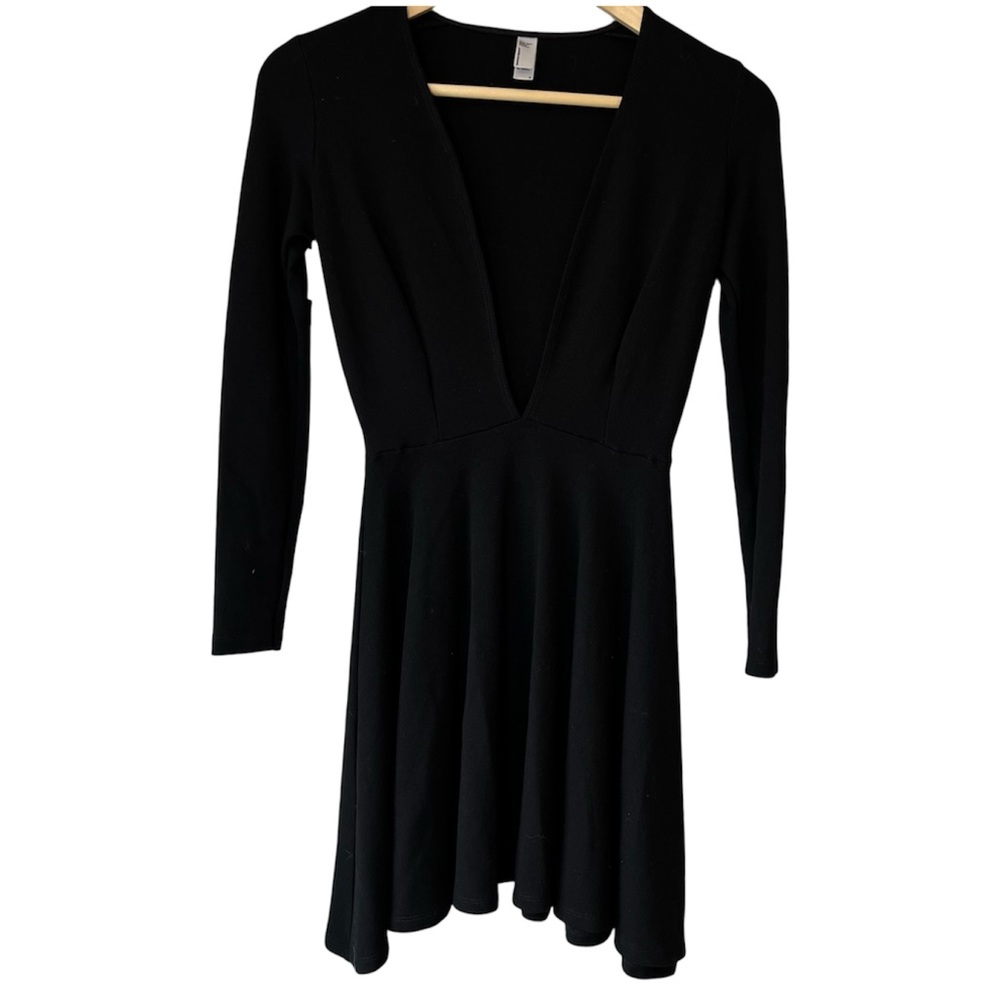 American Apparel Black Deep V-Neck Skater Dress